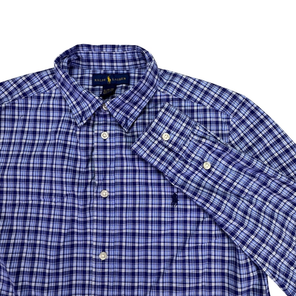 Ralph Lauren Button Down Men's Size XL (18-20) Plaid‎ Blue White Long Sleeve